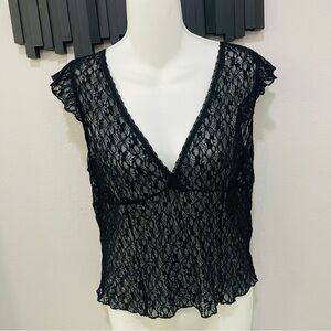 Cotton On Sheer Black  Lace Babydoll Flutter Sleeves Womens Size L